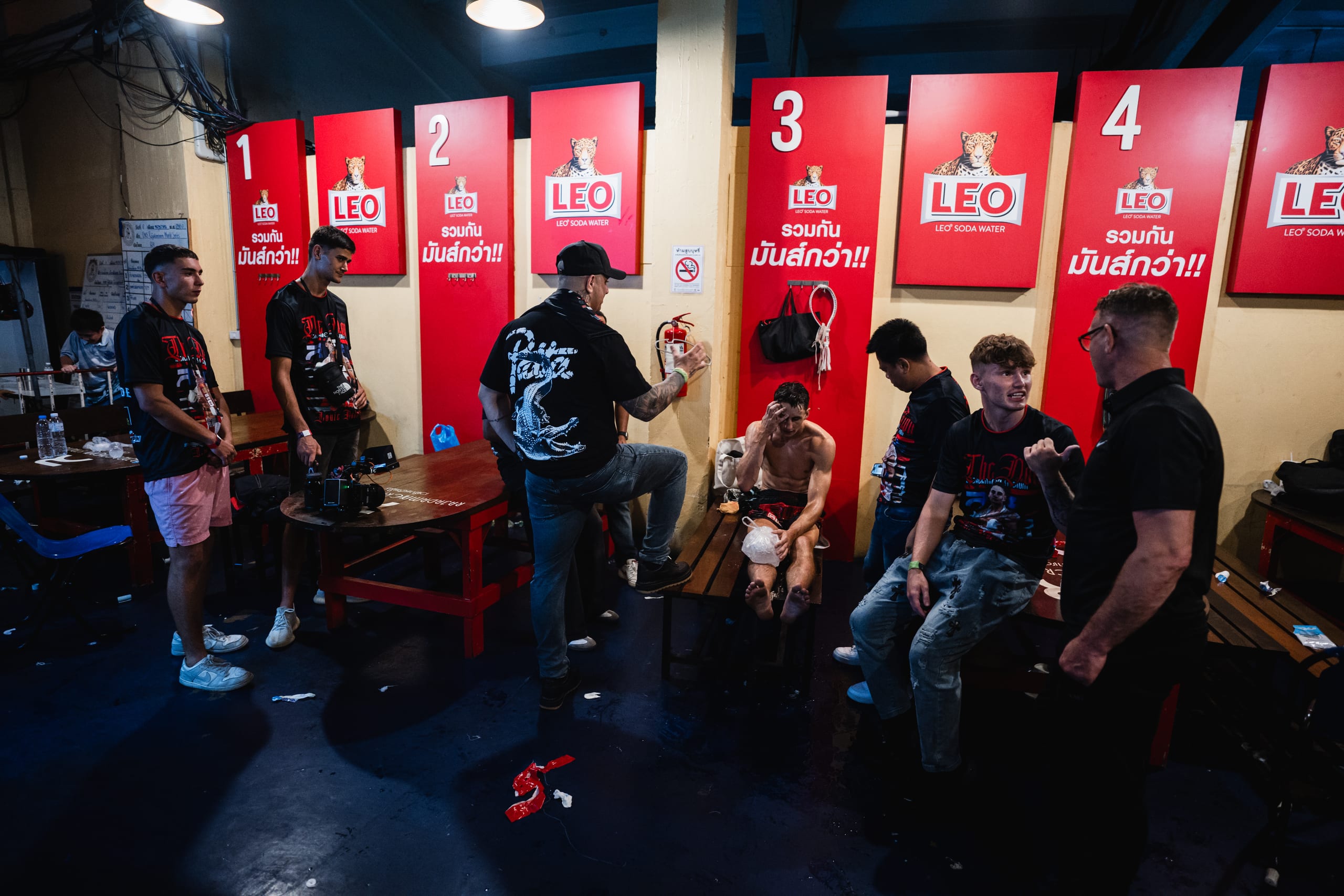 Louie Doherty warming up in the stadium changing room