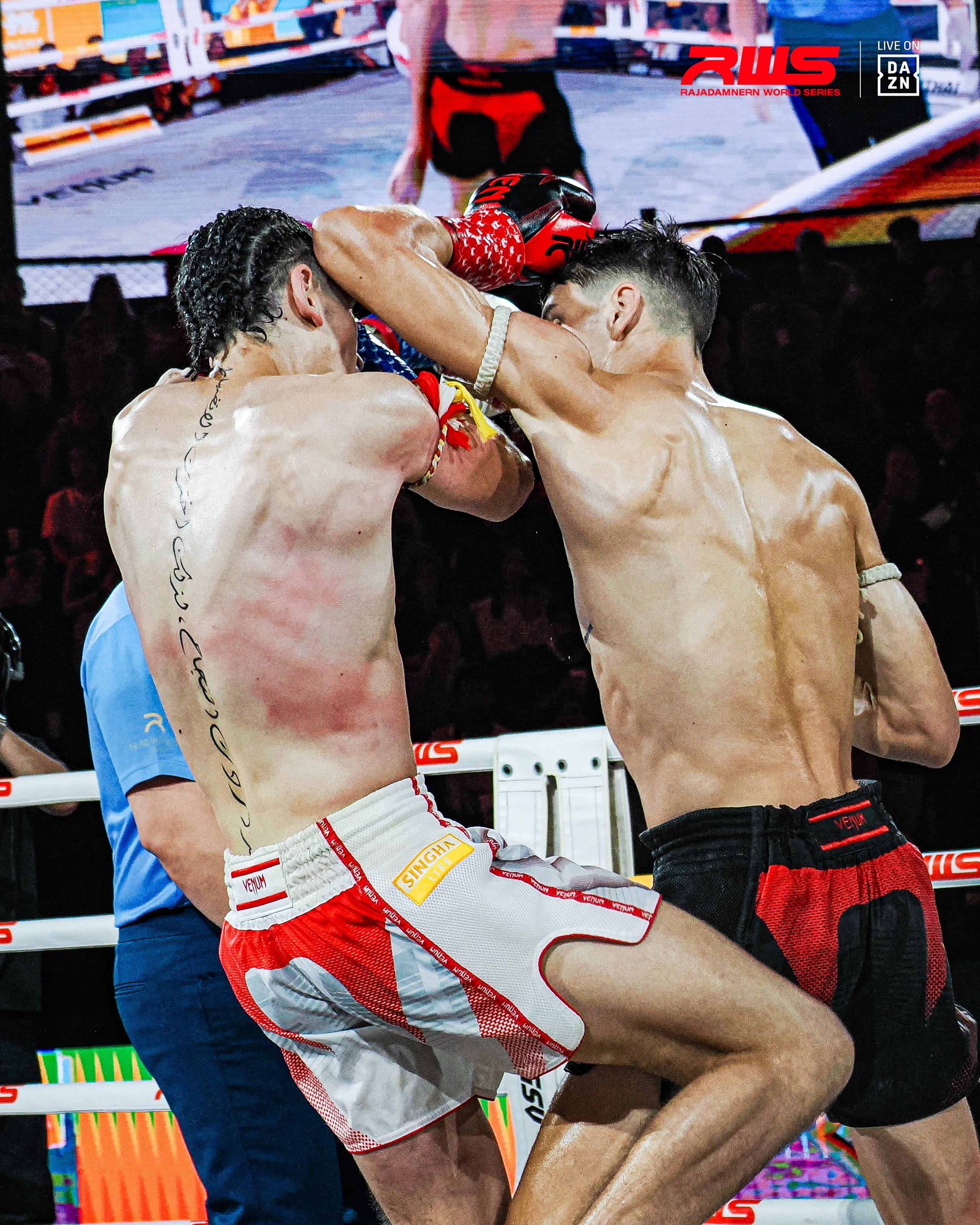 Louie Doherty controlling the clinch with a double collar tie
