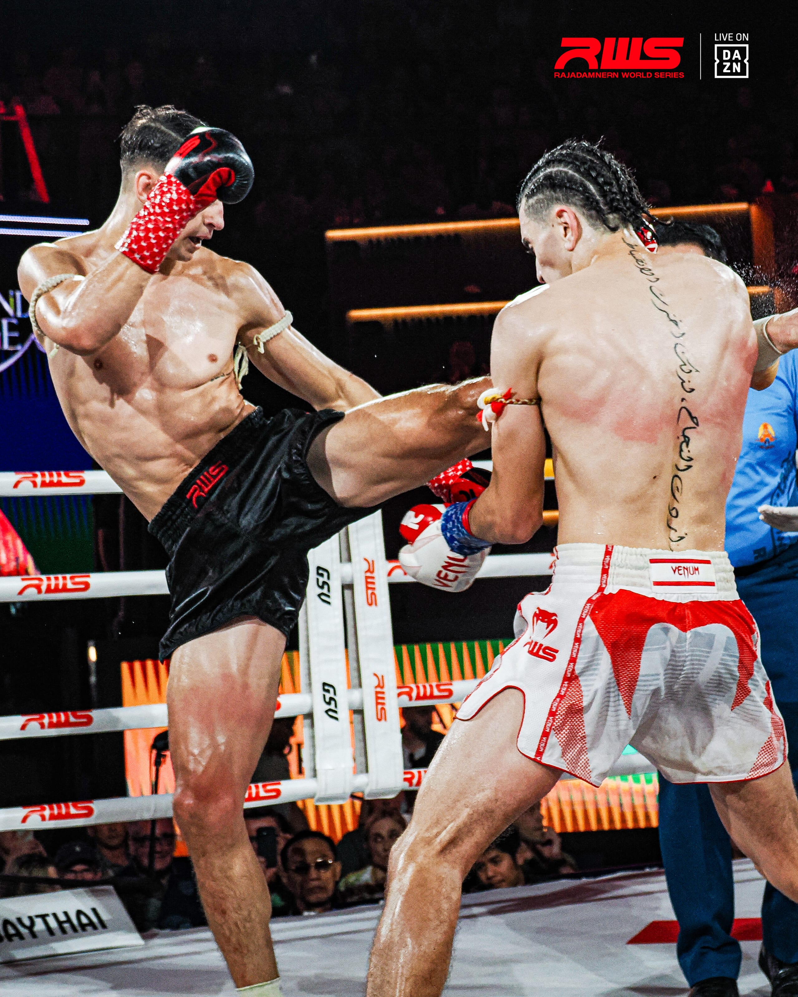 Louie Doherty landing a high left head kick on his opponent